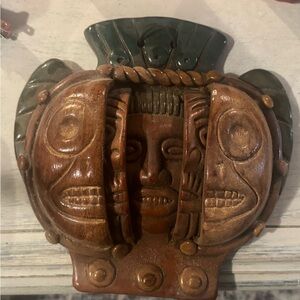 Aztec or Mayan
"three ages of man" clay mask wall sculpture.